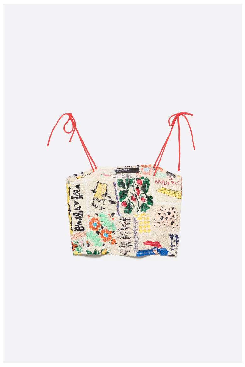 Patchwork Ruched Strappy Top, Alternate, color, PATCHWORK SUMMER