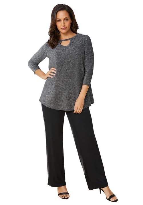 Jessica London Keyhole Shimmer Tunic In Gray