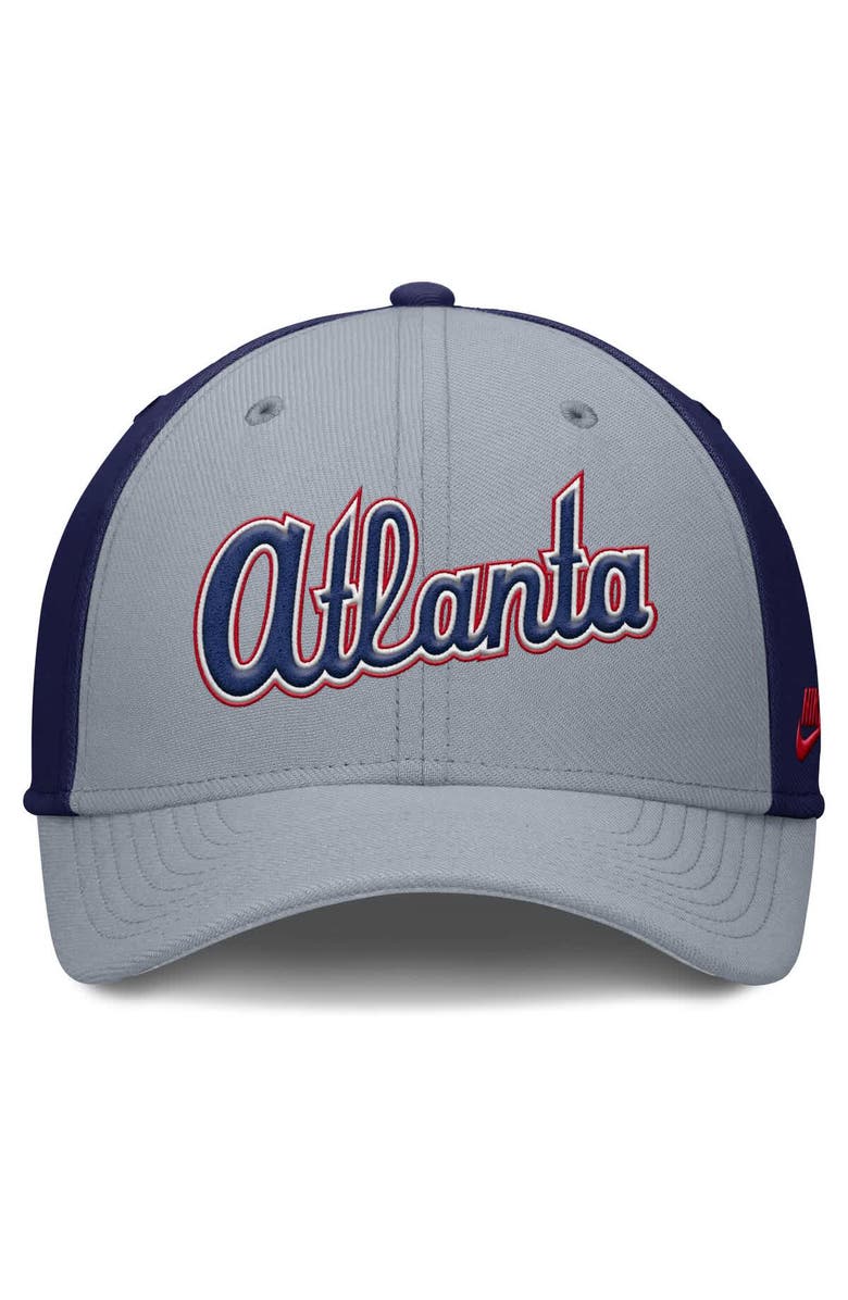 Nike Men's Nike Gray/Navy Atlanta Braves Rise Swoosh Performance Flex Hat, Alternate, color, 