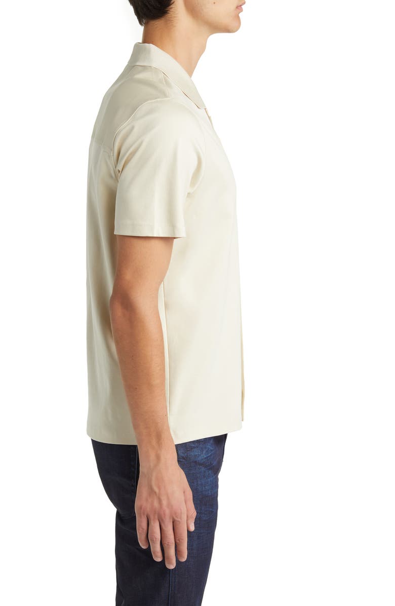 BOSS Powell Solid Short Sleeve Cotton Button-Up Camp Shirt, Alternate, color, Open Wht