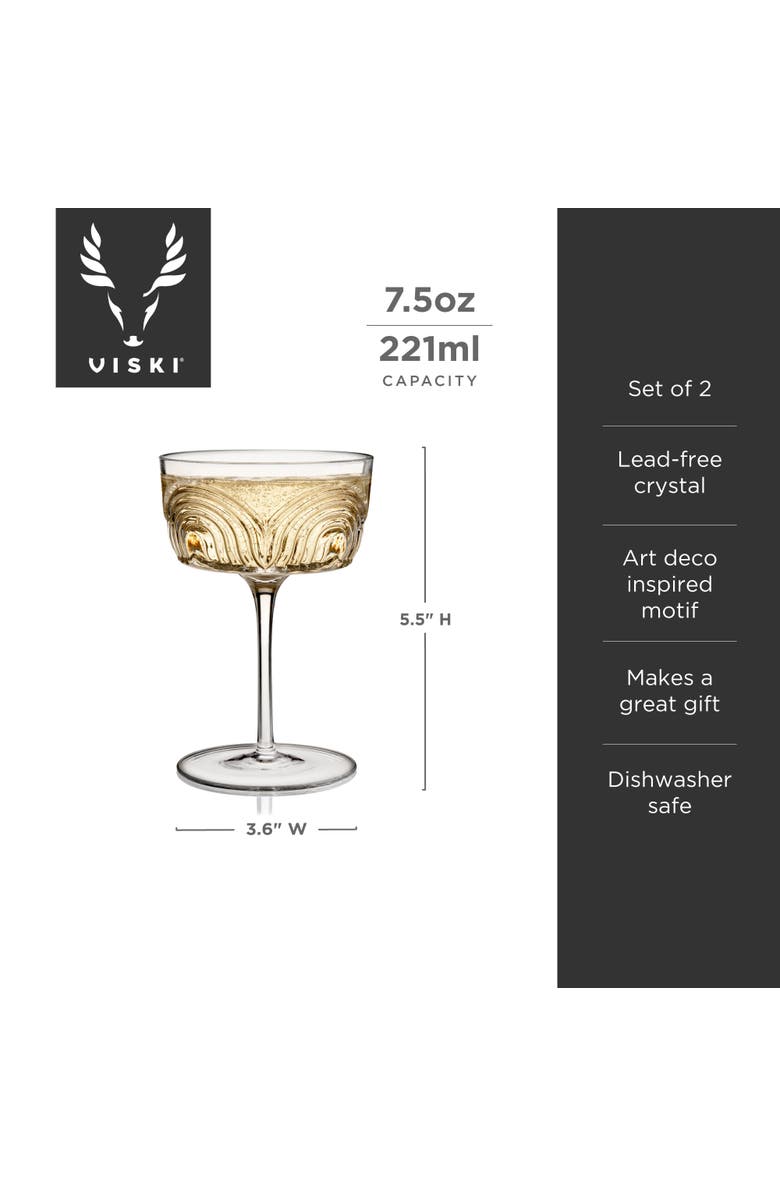 Viski Deco Beau Crystal Coupes Set of 2, Alternate, color, Clear
