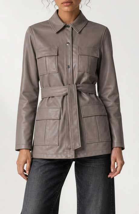 Jutta Faux Leather Belted Shirt Jacket