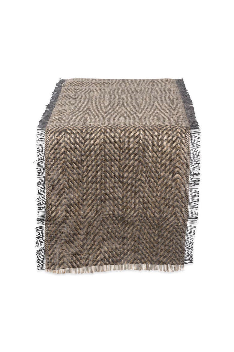 Mineral Chevron Burlap Table Runner 14X72, Main, color, Mineral Gray