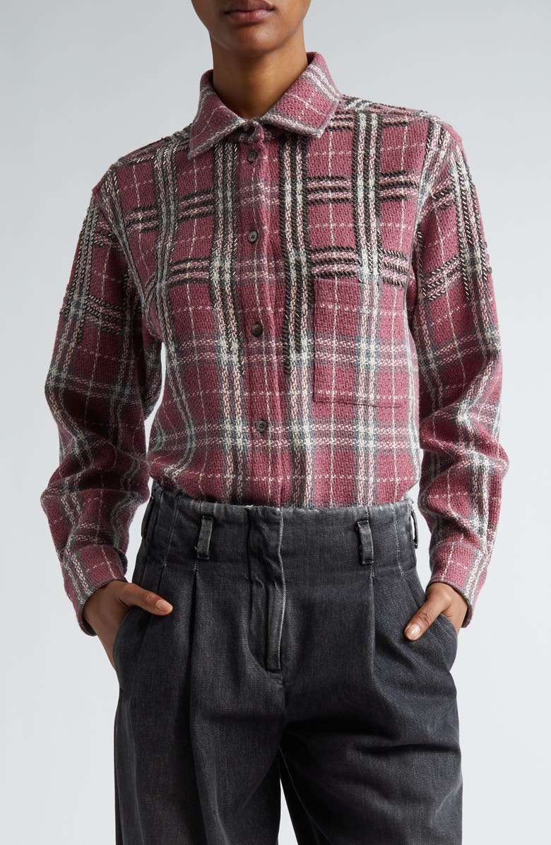 Golden Goose Journey Beaded Plaid Cotton Overshirt, Main, color, 