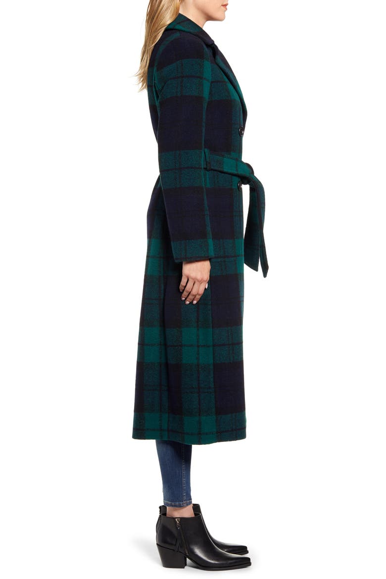 Aurora Classic Double Breasted Reefer Coat, Alternate, color, BLACK WATCH PLAID
