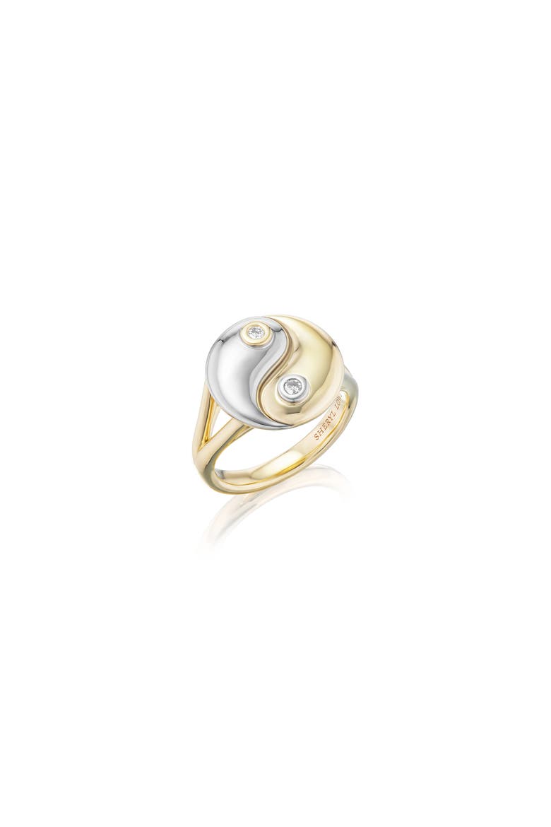 Two Tone Diamond Bezel Yin Yang Ring, Main, color, Silver / Gold