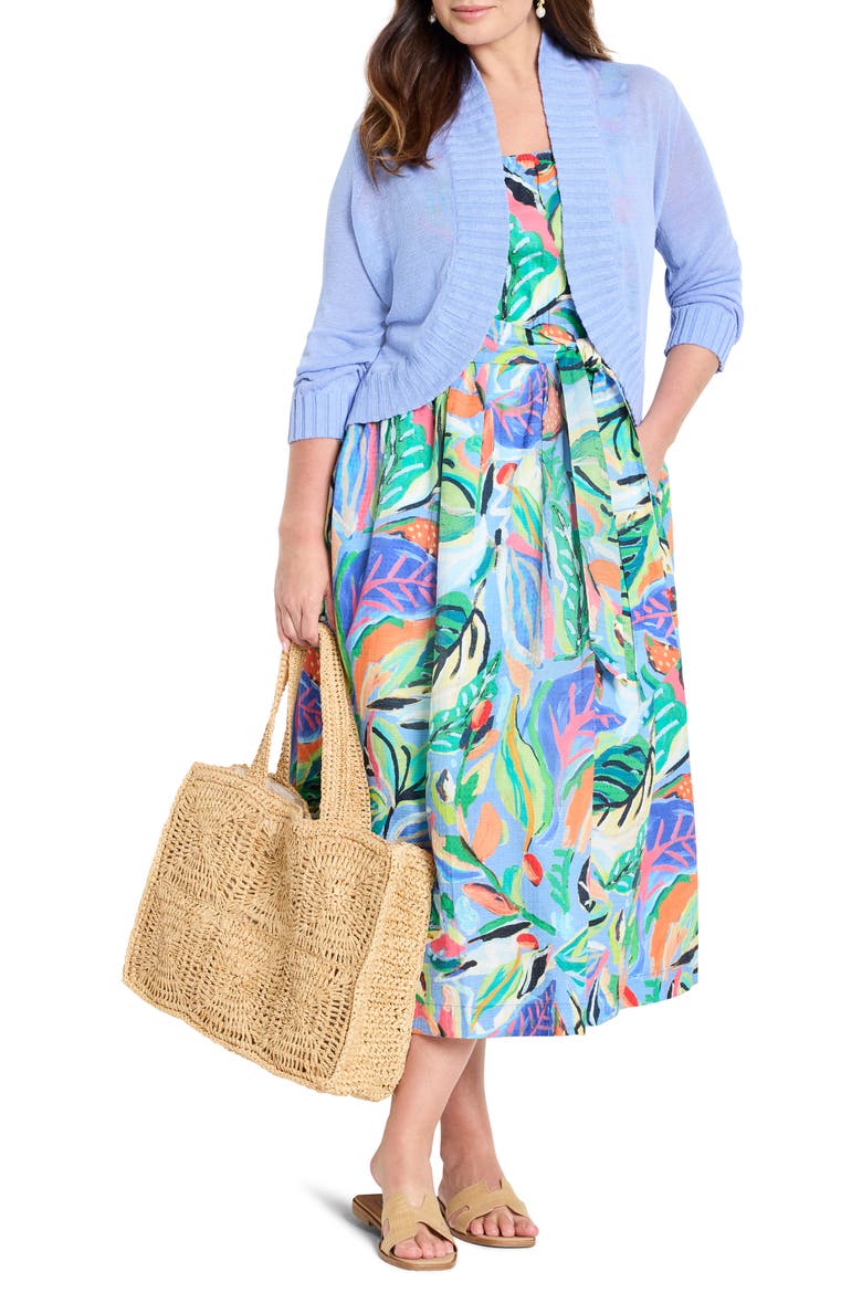 Sophie Island Beat Cotton Midi Sundress, Alternate, color, BLUE MULTI