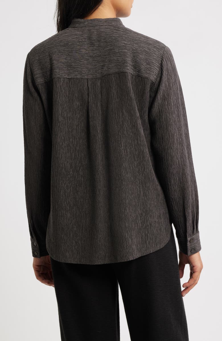 Eileen Fisher Crinkled Mandarin Collar Button-Up Shirt, Alternate, color, Rye