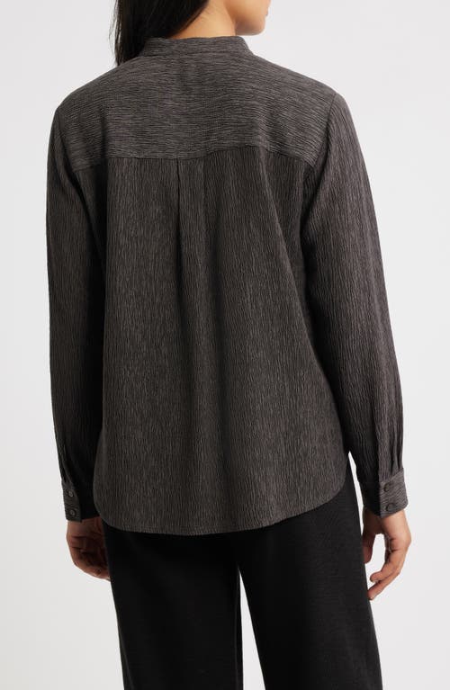 Eileen Fisher Crinkled Mandarin Collar Button-up Shirt In Brown
