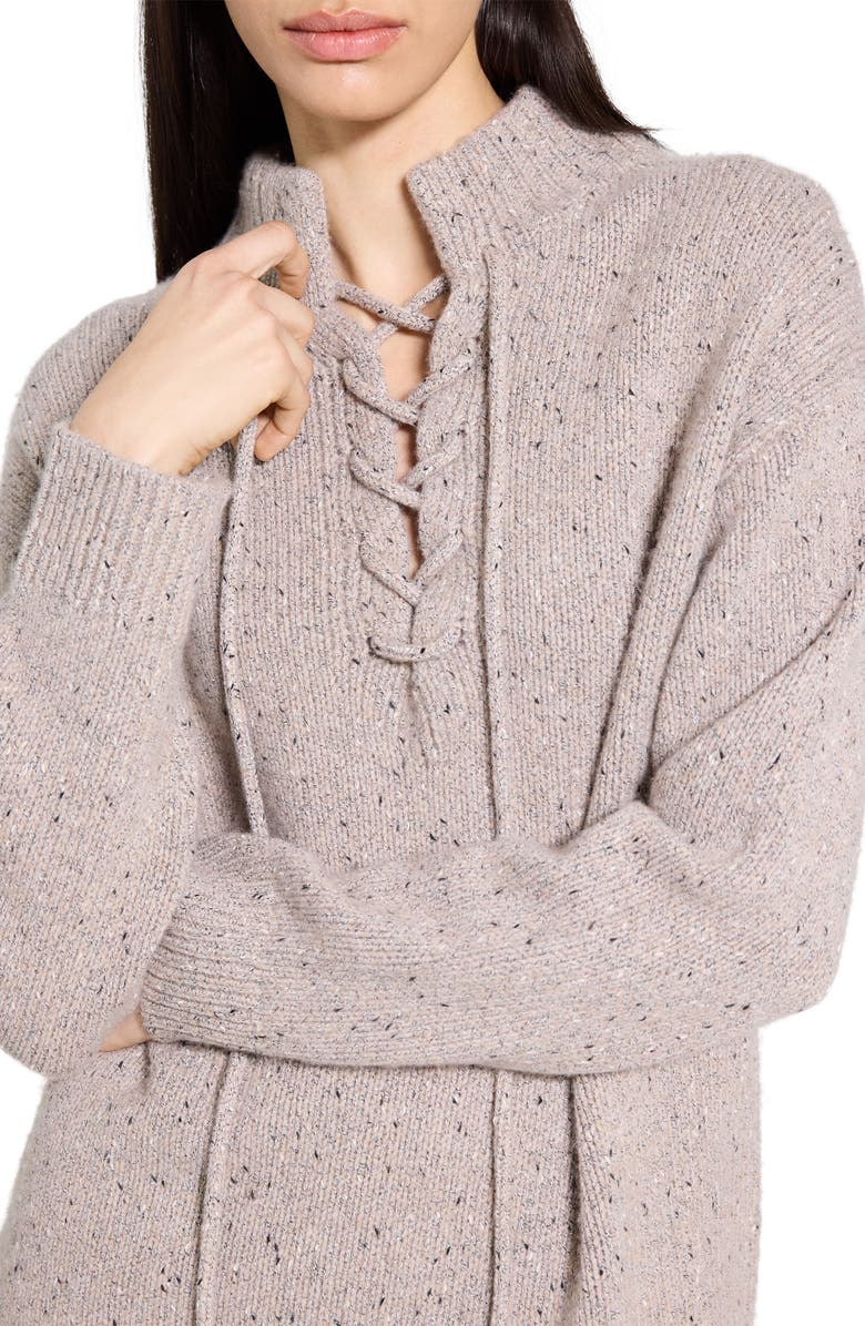 Theory Tie Neck Wool Blend Sweater, Alternate, color, Beige Multi