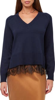 FIFTEEN TWENTY Camila Lace Layered V-Neck Sweater