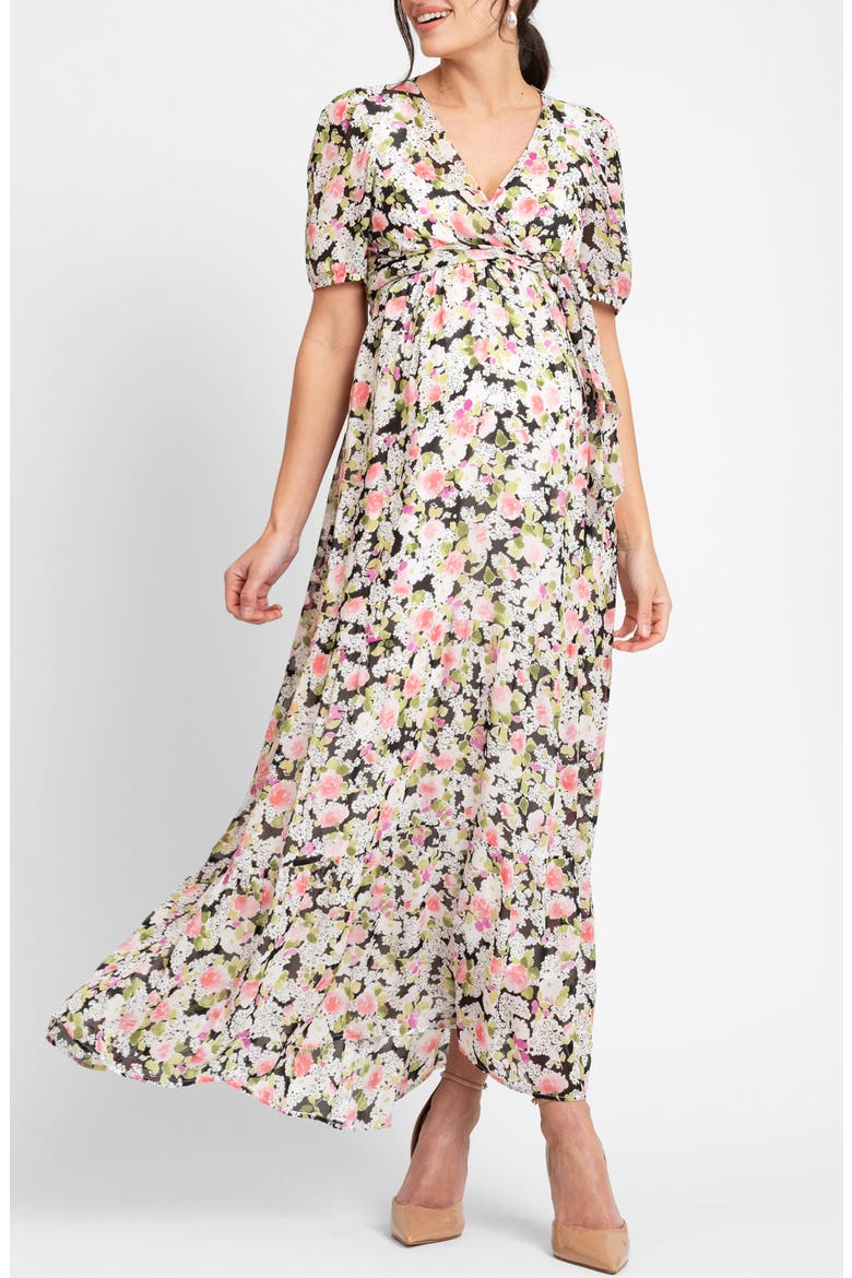 Floral Maternity/Nursing Maxi Dress, Main, color, BLACK FLORAL MULTI