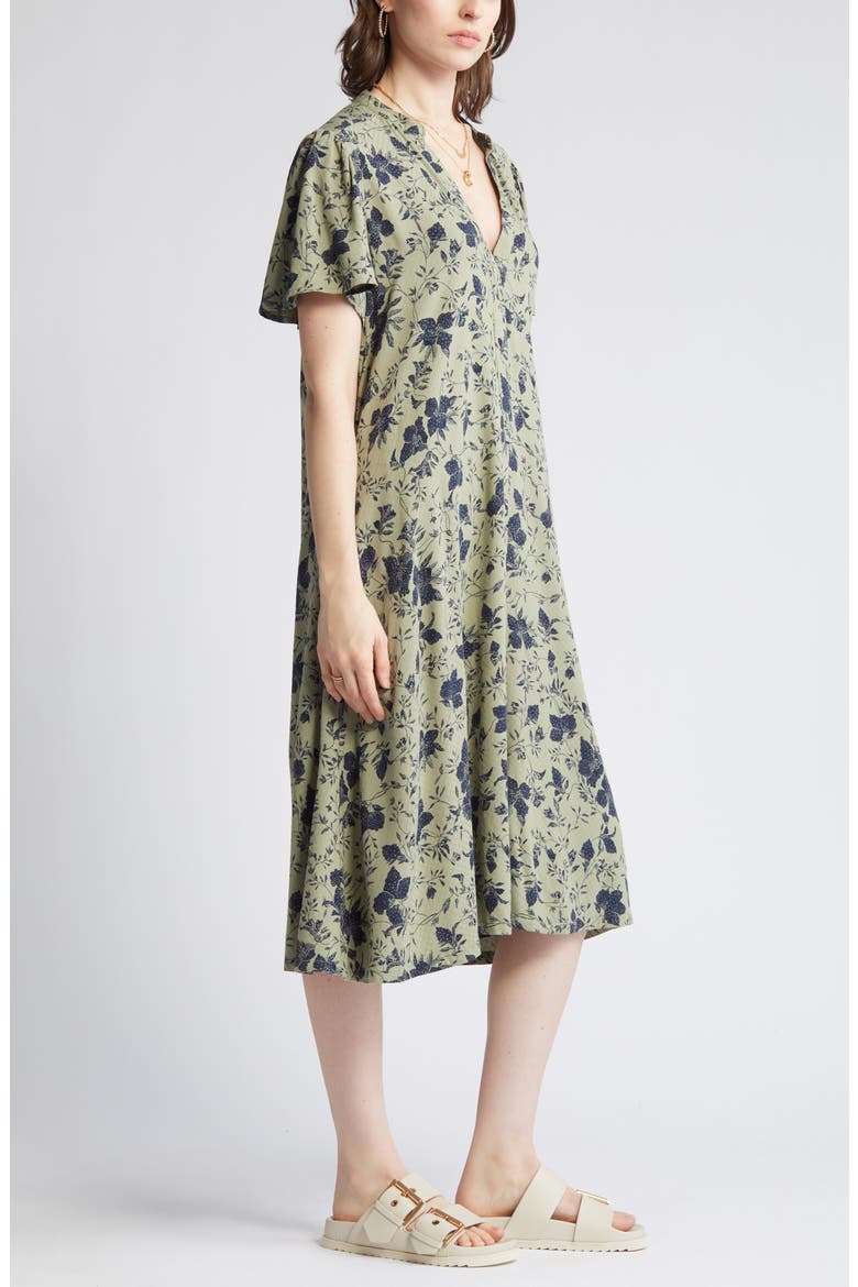 Floral Print Dress, Alternate, color, OLIVE- NAVY OLIVIA BLOOMS