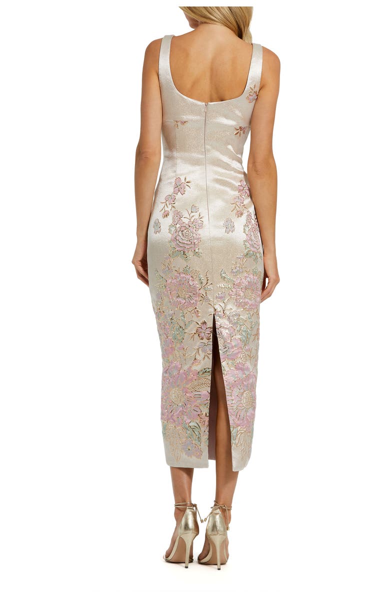 Mac Duggal Petite Slim Strap Scoop Neck Bustier Brocade Midi Dress, Alternate, color,