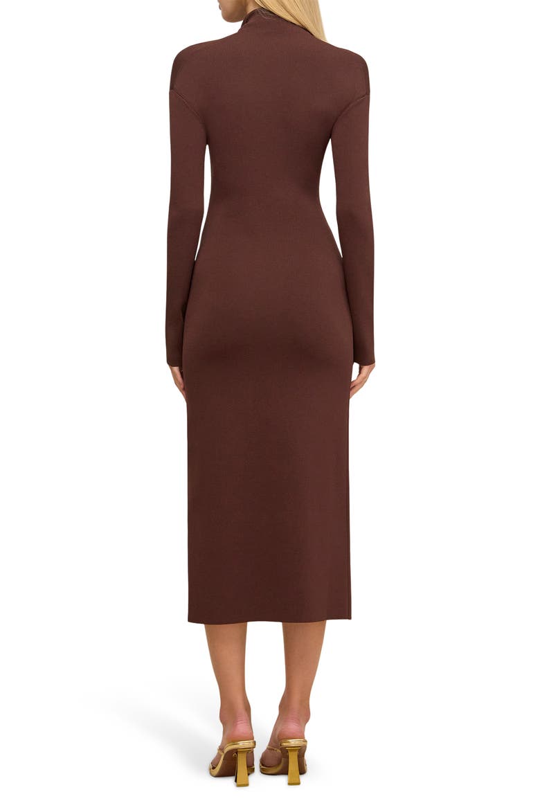 Vera Ruched Mock Neck Long Sleeve Midi Dress, Alternate, color, JAVA