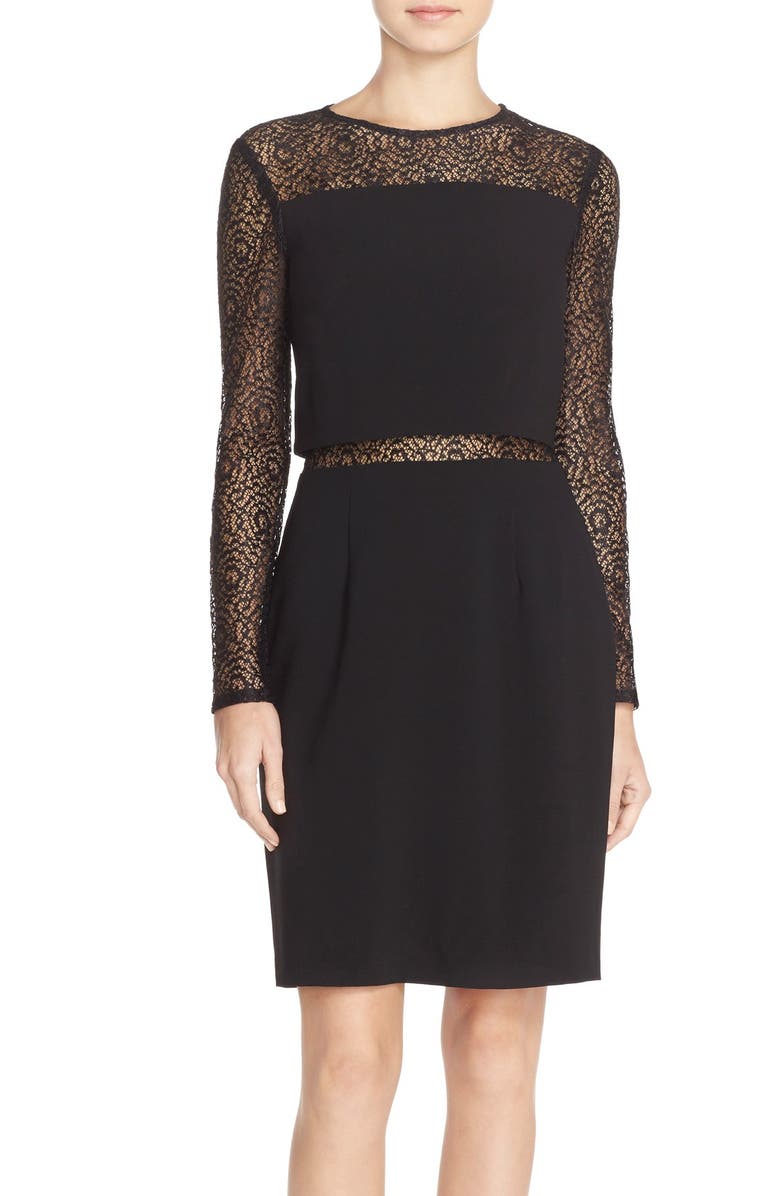 Aidan by Aidan Mattox Mixed Media Popover Dress, Main, color, Black