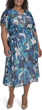 DKNY Flutter Sleeve Fit & Flare Midi Dress