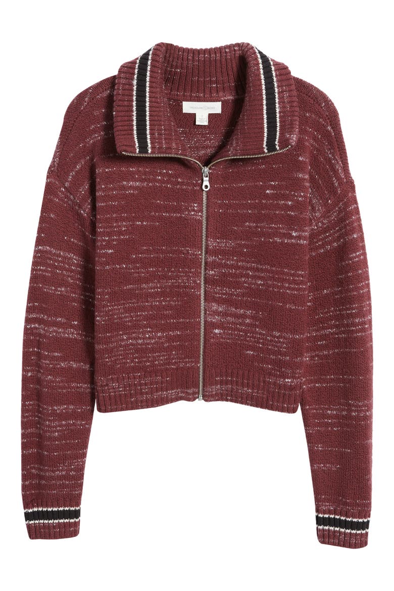Space Dye Cotton Blend Zip Cardigan, Alternate, color, BURGUNDY ROYALE COMBO