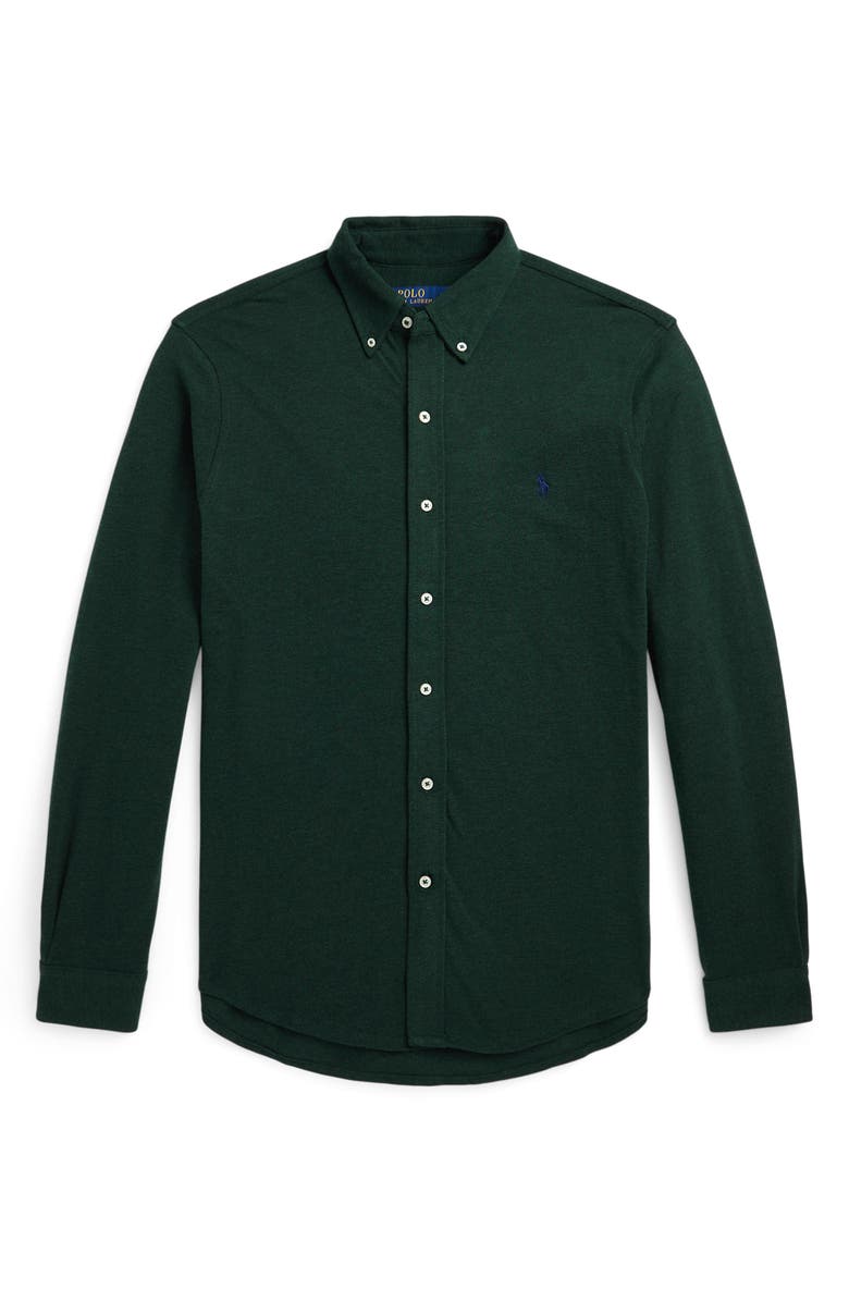 Polo Ralph Lauren Featherweight Stretch Cotton Piqué Button-Down Shirt, Alternate, color, Scotch Pine Heather