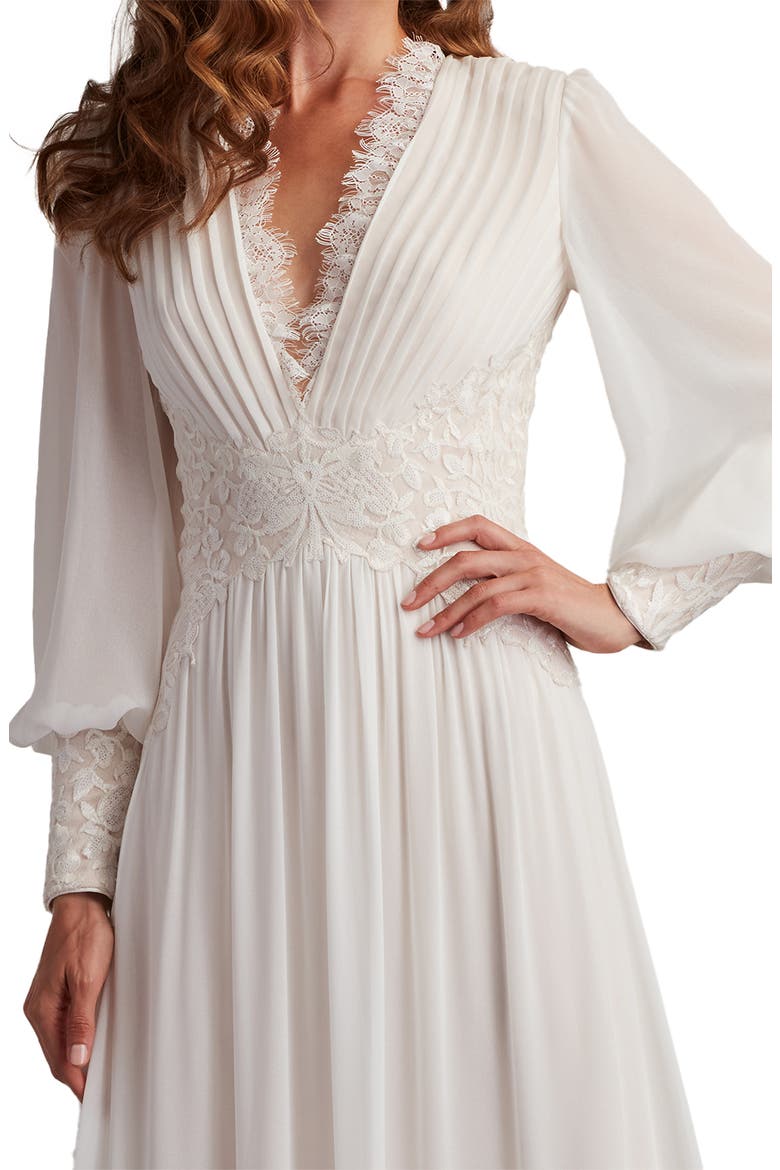 Ruffle Pleated Long Sleeve Chiffon Gown, Alternate, color, IVORY/ PETAL