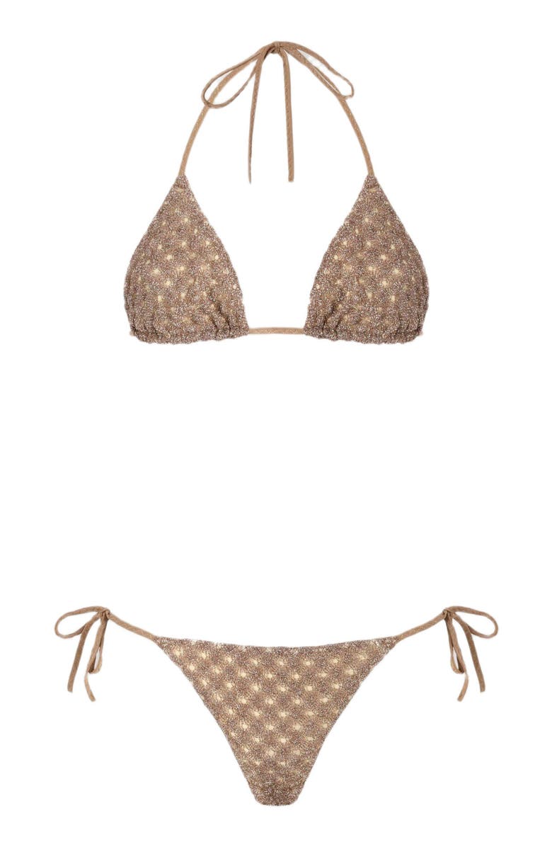 Missoni Bikini In Lamé Viscose With Spiderweb Pattern, Alternate, color, Brown