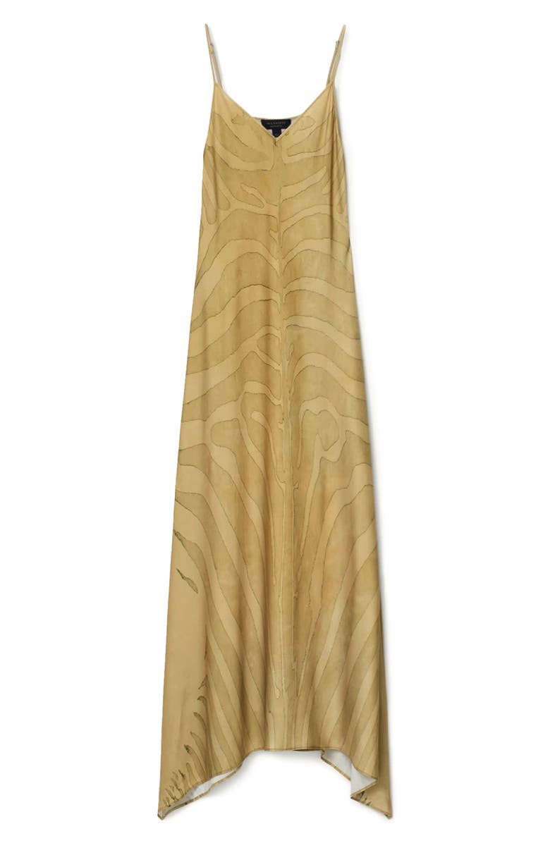 AllSaints Leona Handkerchief Hem Maxi Slipdress, Alternate, color, Zebra Sand Gold