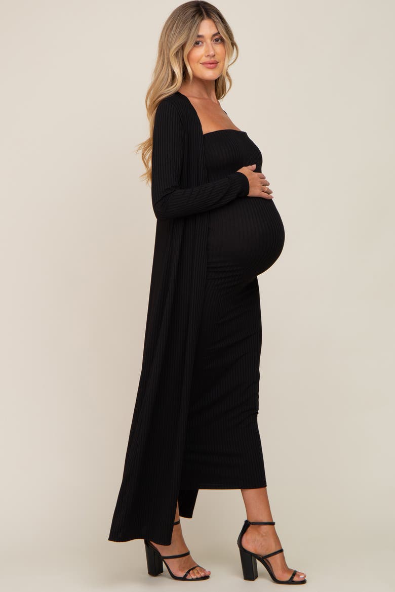 Ribbed Sleeveless Dress Cardigan Set, Alternate, color, Black