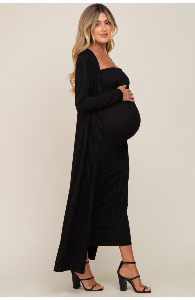 PinkBlush Ribbed Sleeveless Dress Cardigan Set, Alternate, color, Black