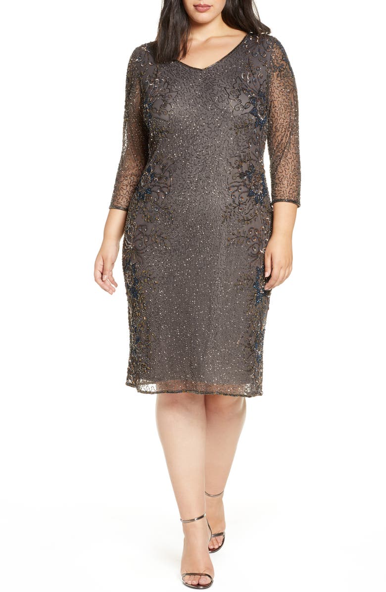 Pisarro Nights Floral Beaded Dress, Main, color,
