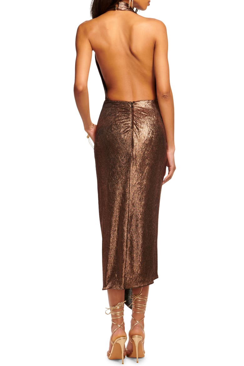 Mayberry Metallic Halter Maxi Dress, Alternate, color, BRONZE LAME