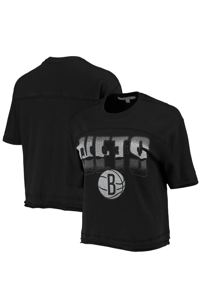 Junk Food Women's Junk Food Black Brooklyn Nets Gradient Crop Top, Alternate, color, 