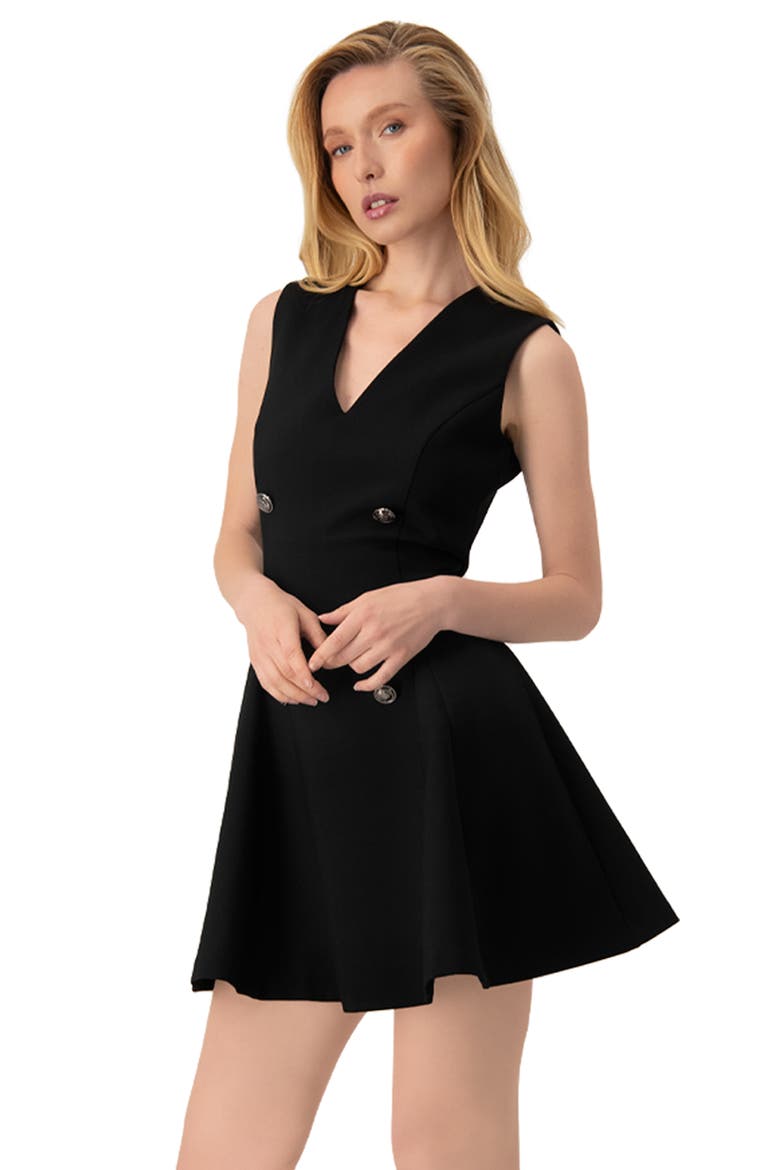 Sleeveless Black Six Button Mini Dress, Alternate, color, Black