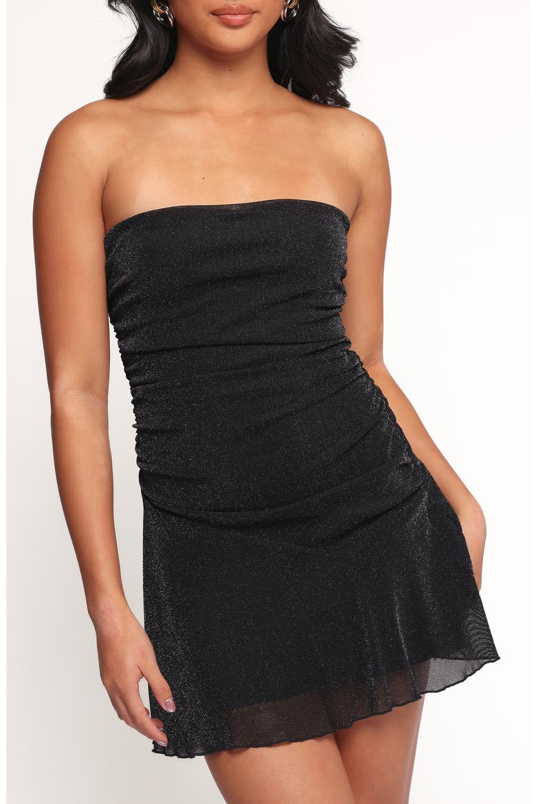 Seville Glitter Strapless Minidress, Alternate, color, BLACK