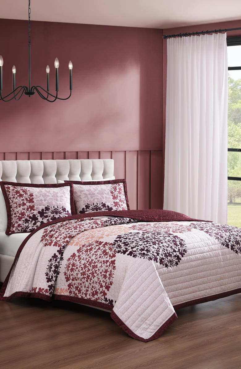 Bebejan Rosewood Harmony Cotton Reversible Quilted Coverlet Set, Alternate, color, Red