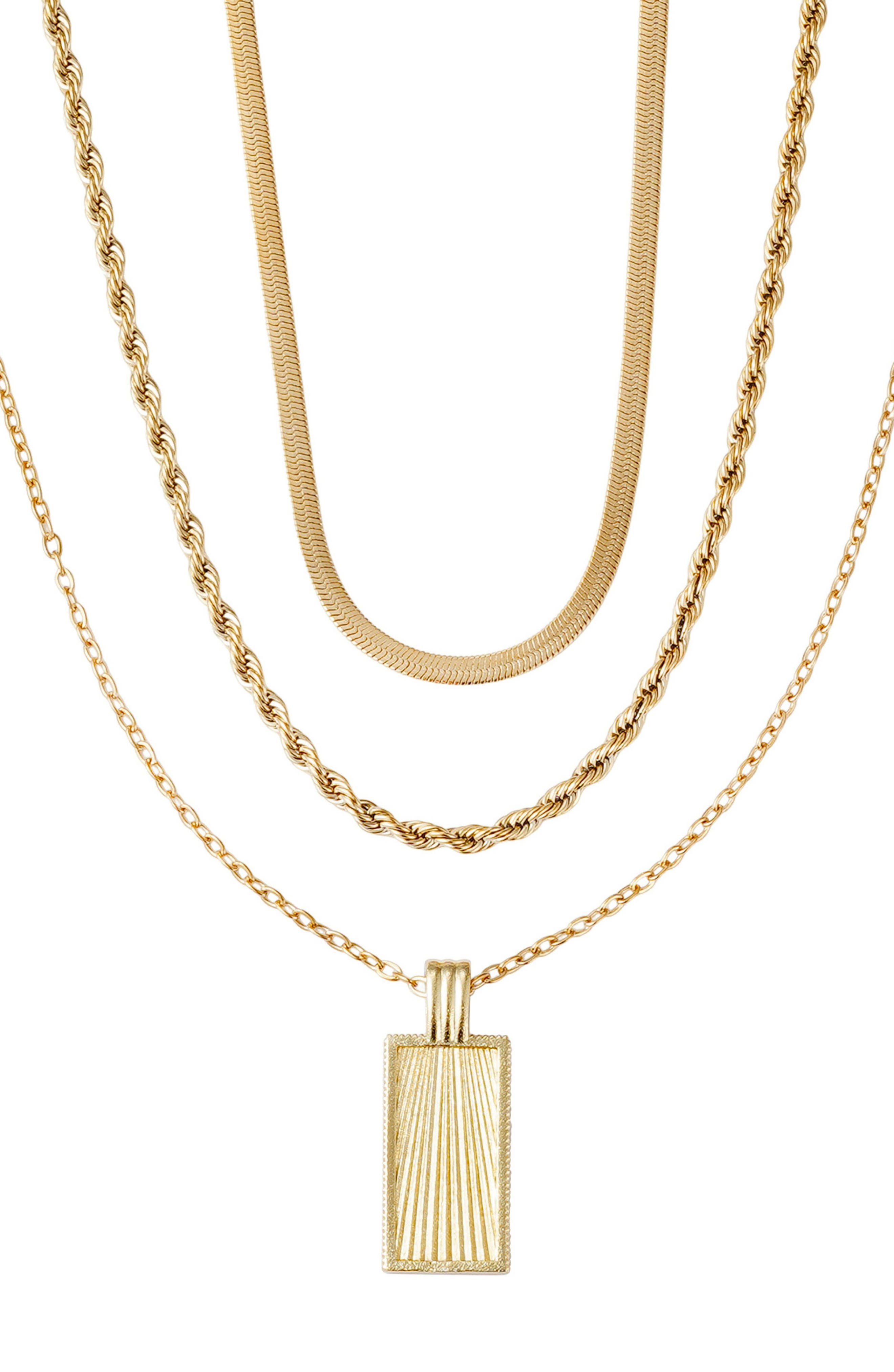 Adornia 18K Gold Plated Mixed Chain & Pendant Necklace Set