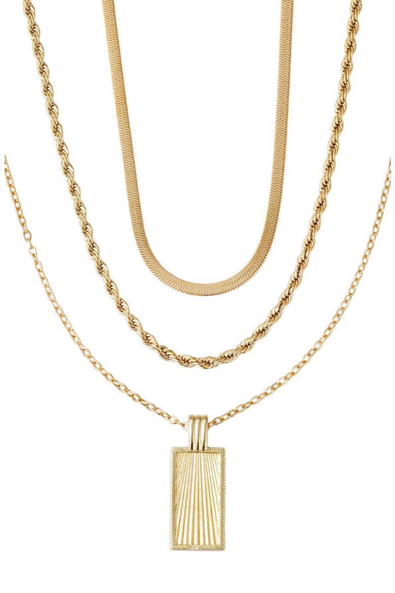 18K Gold Plated Mixed Chain & Pendant Necklace Set, Main, color, GOLD