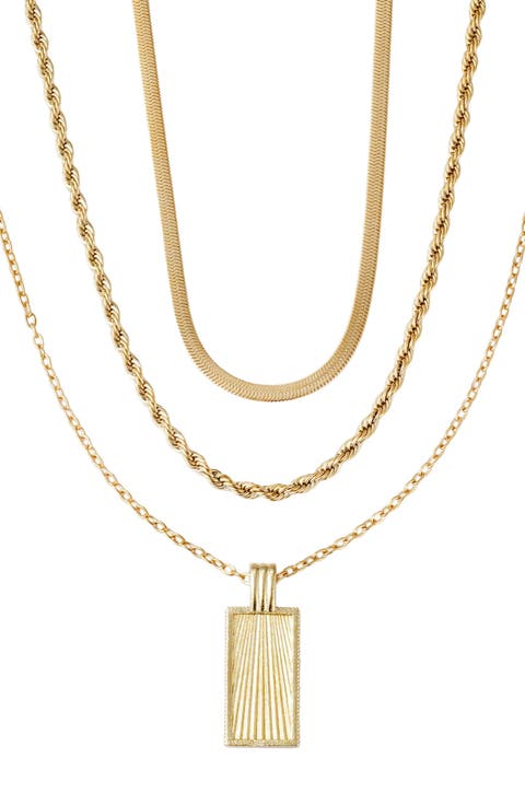 18K Gold Plated Mixed Chain & Pendant Necklace Set