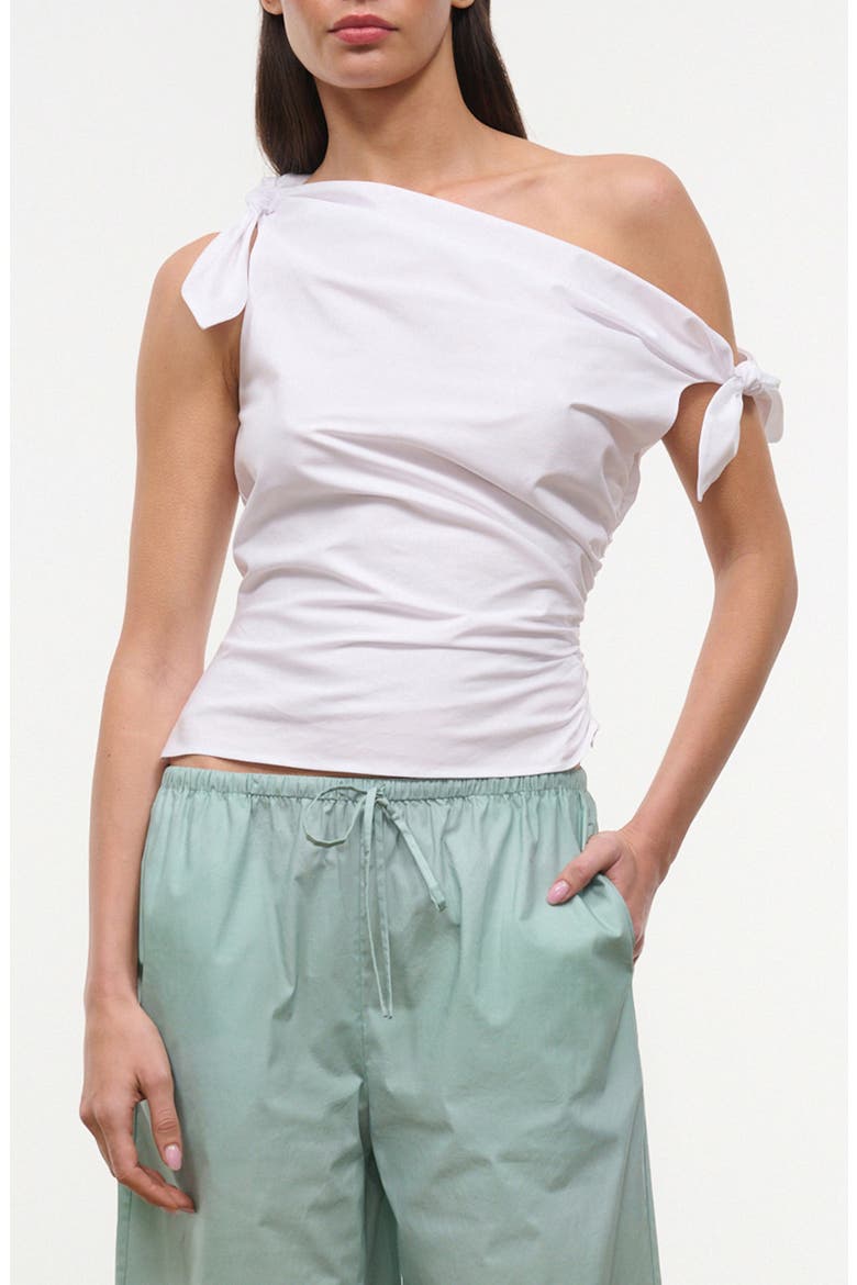 Bellaria One Shoulder Stretch Cotton Top, Main, color, WHITE