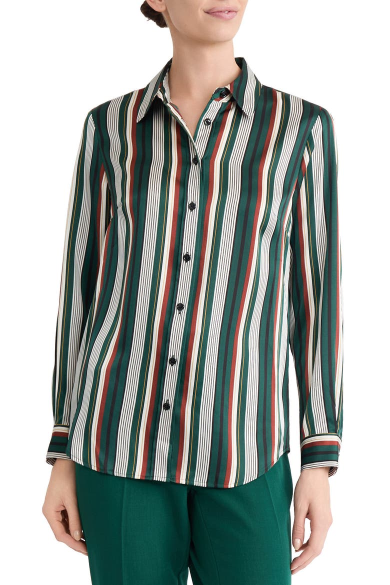 Striped Long Sleeve Button Down Shirt, Main, color, EVERGREEN MULTI