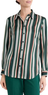 KASPER Striped Long Sleeve Button Down Shirt