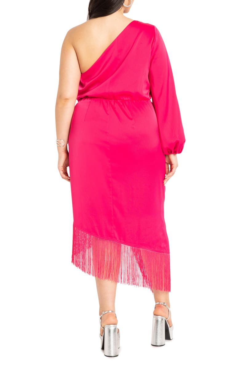 ELOQUII One-Shoulder Fringe Dress, Alternate, color, 