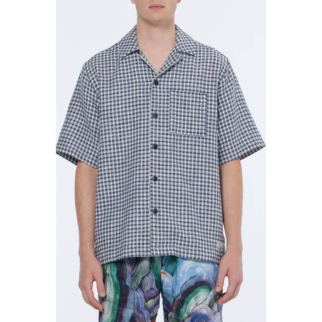 Scotch & Soda Relaxed Jacquard Cotton & Linen Camp Shirt In Blue Diamond
