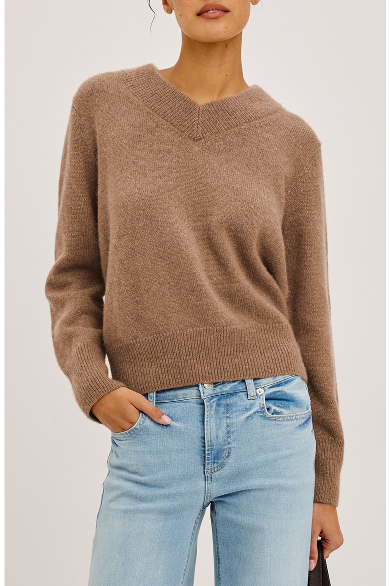 Lidya V-Neck Sweater, Main, color, HEATHER CAMEL