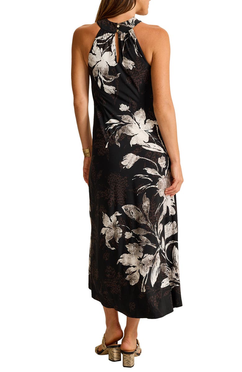 Tommy Bahama Carmela Bloom Beauty High-Low Halter Dress, Alternate, color, Black