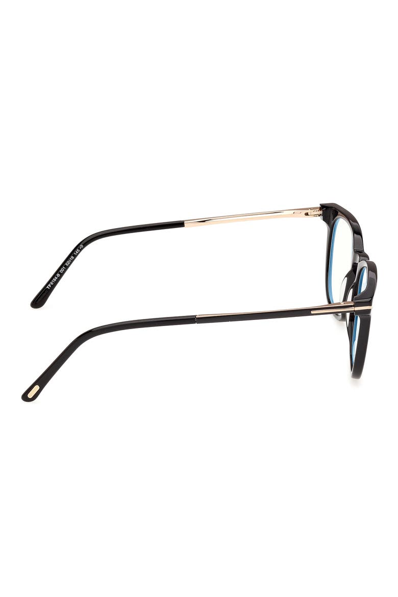 52mm Square Blue Light Blocking Glasses, Alternate, color, SHINY BLACK ROSE GOLD T LOGO