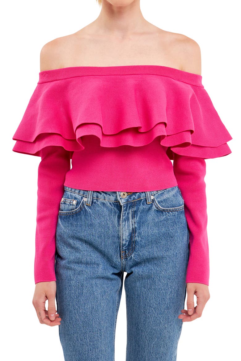 Off the Shoulder Knit Top, Alternate, color, FUCHSIA