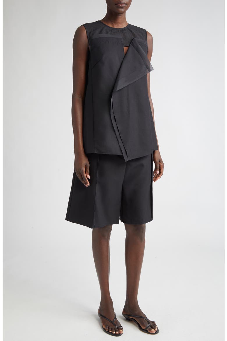 Asymmetric Drape Mixed Media Top, Alternate, color, BLACK