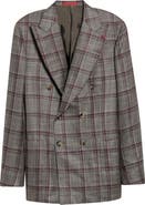 ISAIA Overcheck Matte Effect Double Breasted Wool & Silk Jacket