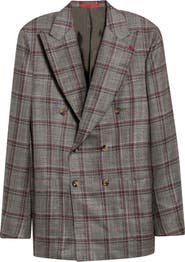 ISAIA Overcheck Matte Effect Double Breasted Wool & Silk Jacket