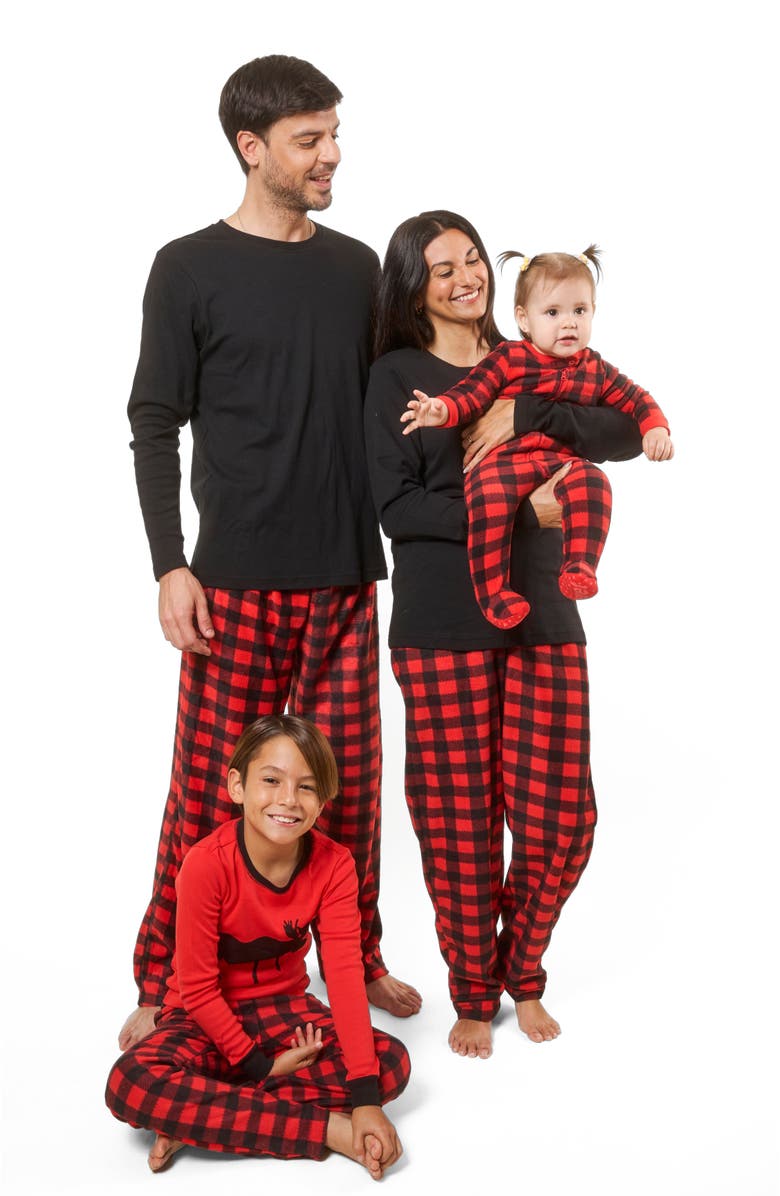 Leveret Kids Cotton Top & Fleece Pants Printed Matching Family Holiday Pajamas, Alternate, color, Moose